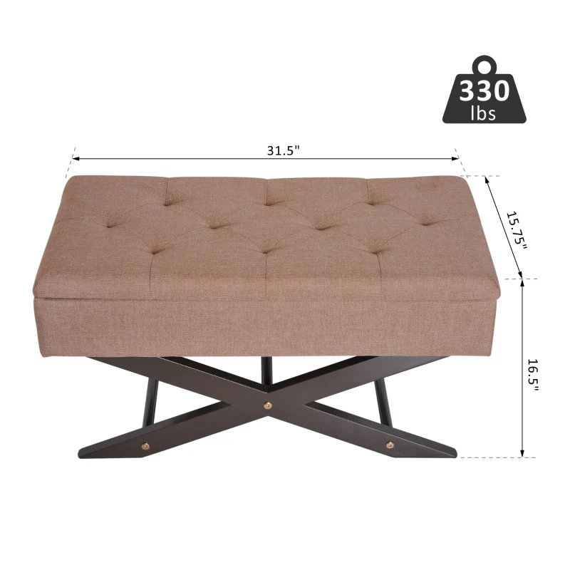 HomCom 30" Oxford Fabric Tufted Upholstered X Leg Storage Ottoman Bench - Brown