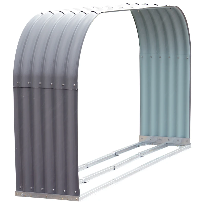 Outsunny 83" Steel Sturdy Firewood Covered Shed Storage Rack - Gray