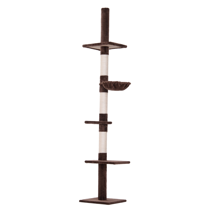 PawHut 106" Adjustable Height Floor-To-Ceiling Vertical Cat Tree - Brown and Cream