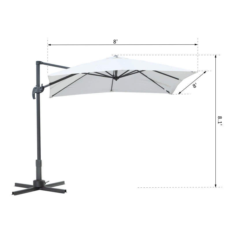 Outsunny 8ft x 8ft Square Offset 360 Cantilever Market Patio Umbrella with Cross Base Off White