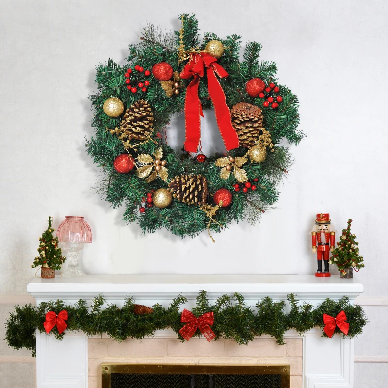 HomCom 2' White LED Artificial Christmas Holiday Door Wreath