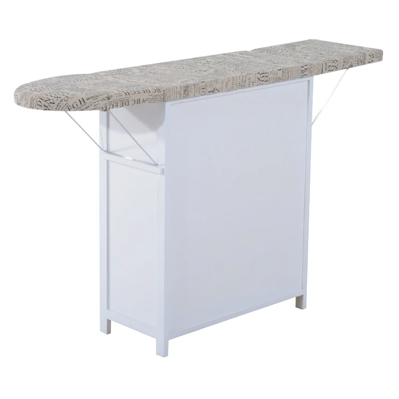 Open Box HomCom Drop Leaf Ironing Board With Shelves and Storage Boxes - Literary Print