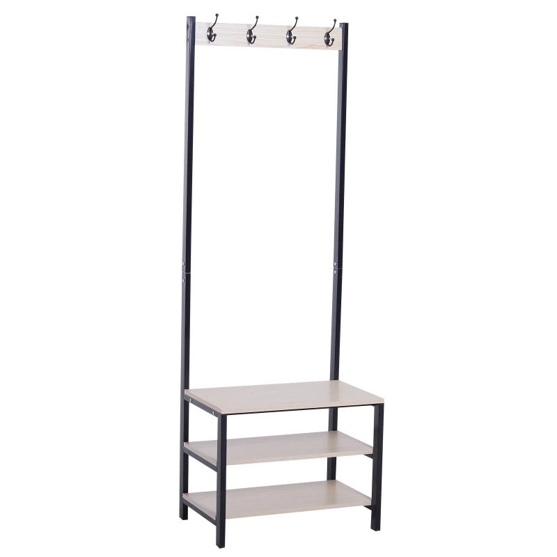 HomCom Entryway Hall Tree Coat Rack with Shoe Bench Storage