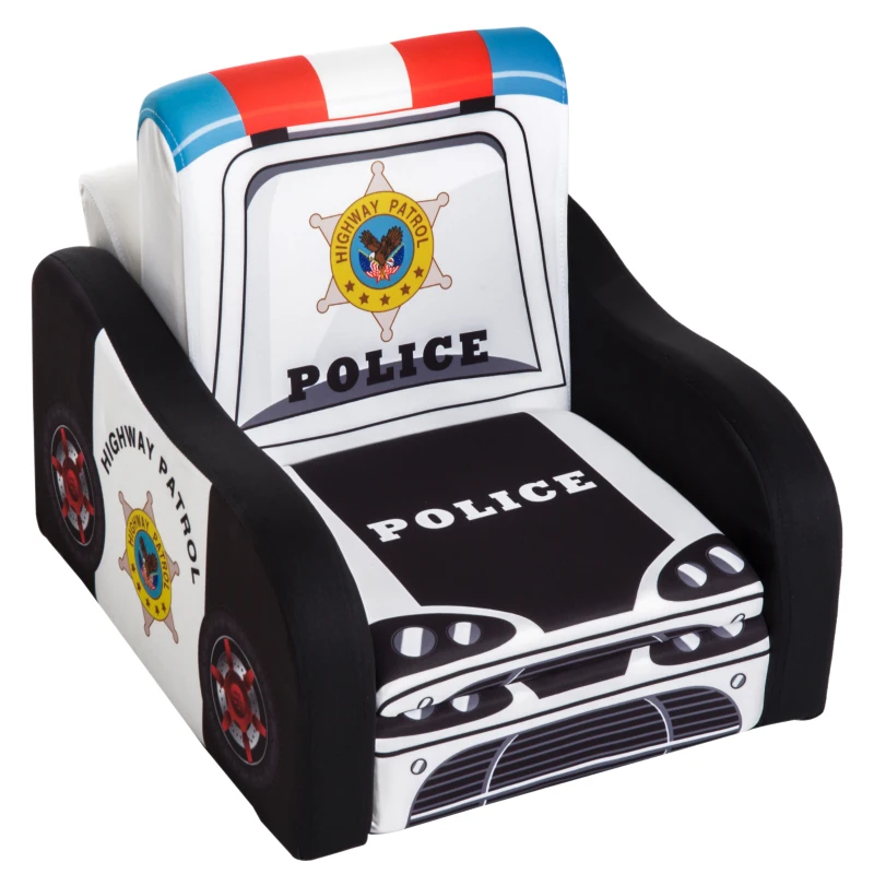 Qaba 17" Multi Spandex Storage Sofa Chair for Kids - Police Car