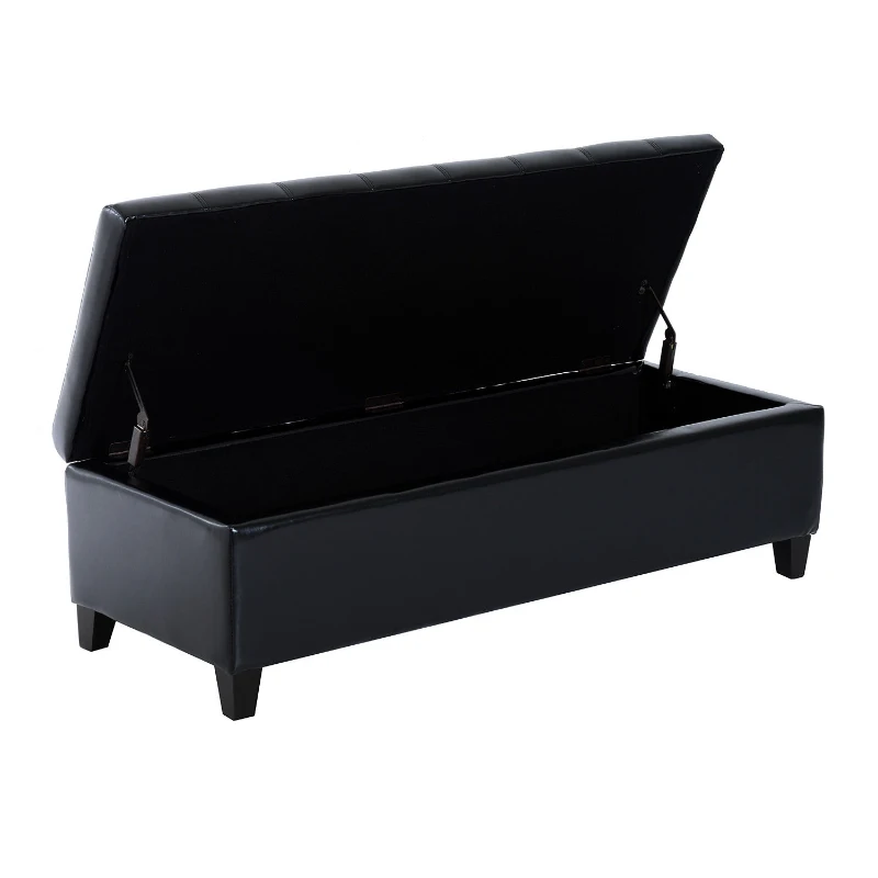 HomCom Large 51” Tufted Faux Leather Modern Storage Ottoman Bench - Black
