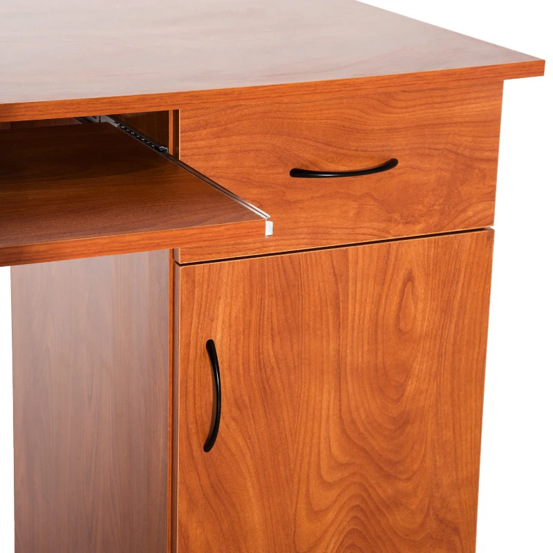 HomCom 47" Compact Wooden Modern Home Office Desk with Storage Shelves and Cabinet - Brown Golden Oak