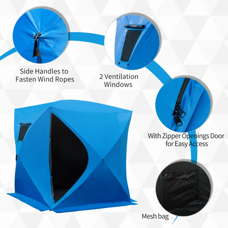 Outsunny 4 Person Waterproof Insulated Portable Pop-Up Ice Fishing Shelter with 2 Doors