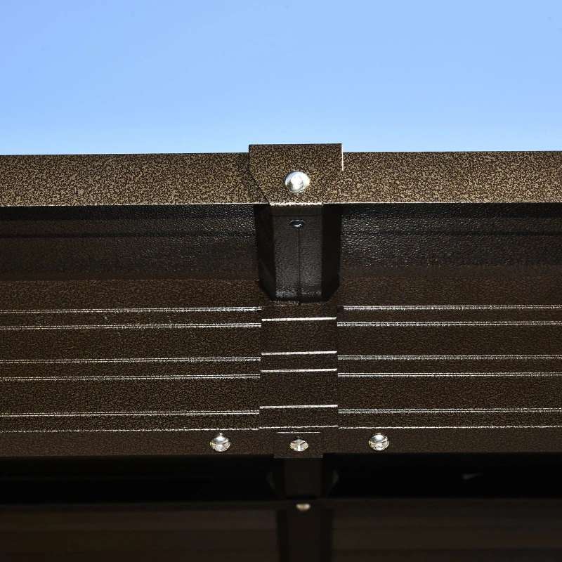 Outsunny 10'x12' Hardtop Gazebo with Mesh Curtains & Steel Slat Canopy, Outdoor Shelter for Patio, Garden, Brown