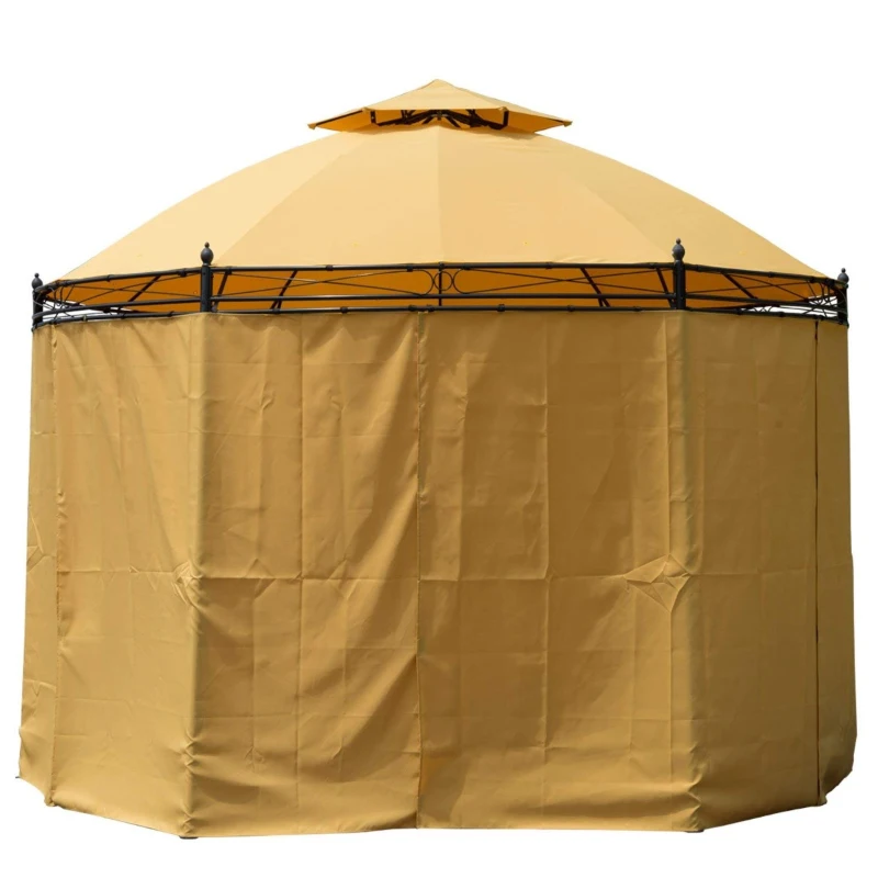 Outsunny 11.5' Metal Round Dome Patio Gazebo Soft Top with Privacy Curtains