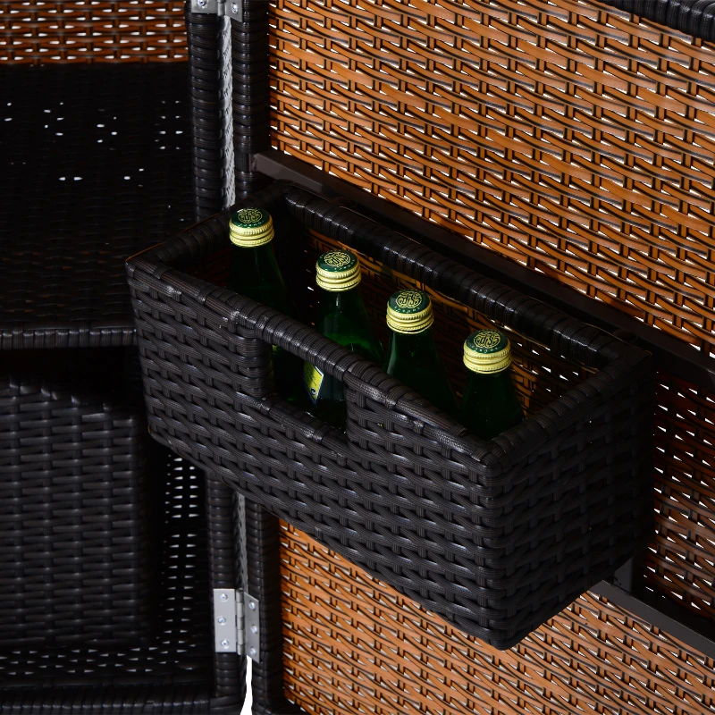 Outsunny 35” Rolling Rattan Wicker Kitchen Trolley Cart - Dark Brown