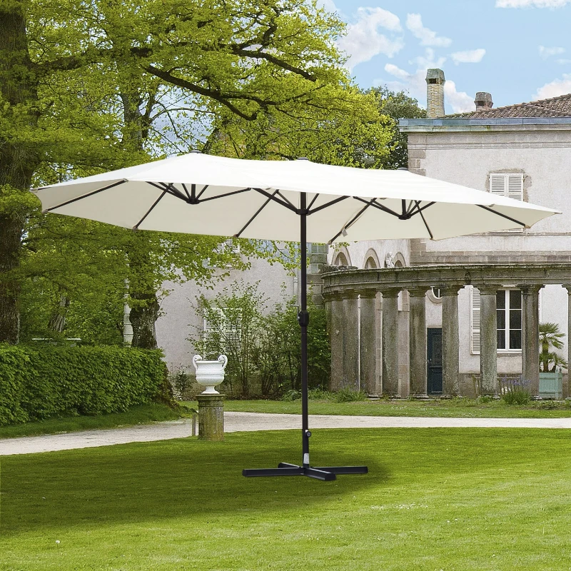 Outsunny 15' Double-Sided Outdoor Patio Market Umbrella with Air Vents - Cream White