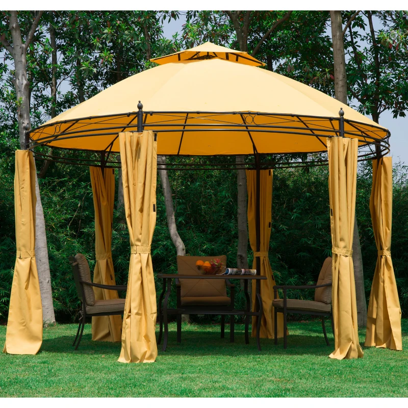 Outsunny 11.5' Metal Round Dome Patio Gazebo Soft Top with Privacy Curtains