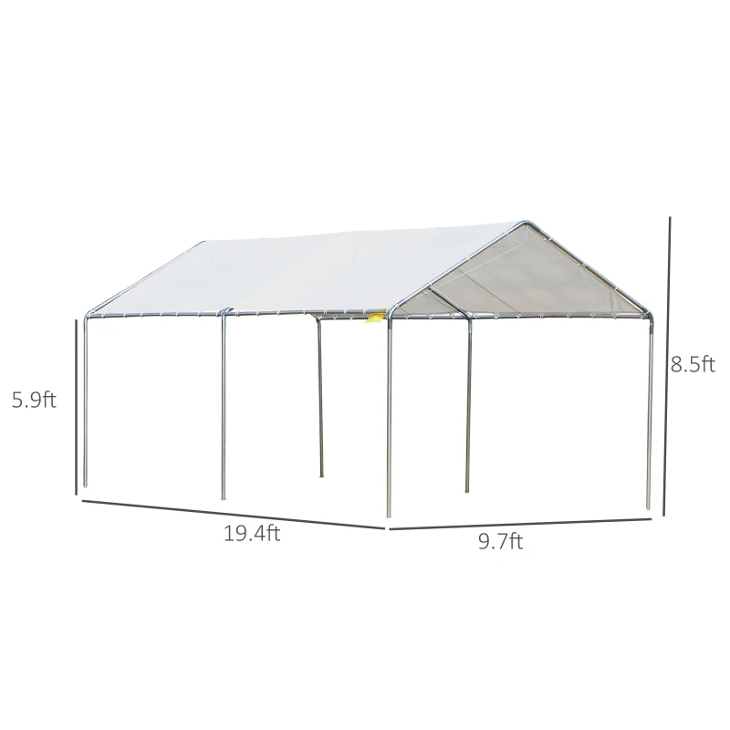 Outsunny Large 2-Bay Vehicle Awning Shelter Portable Garage Cover w/ Simple Setup and Sturdy Anchor Kit - White