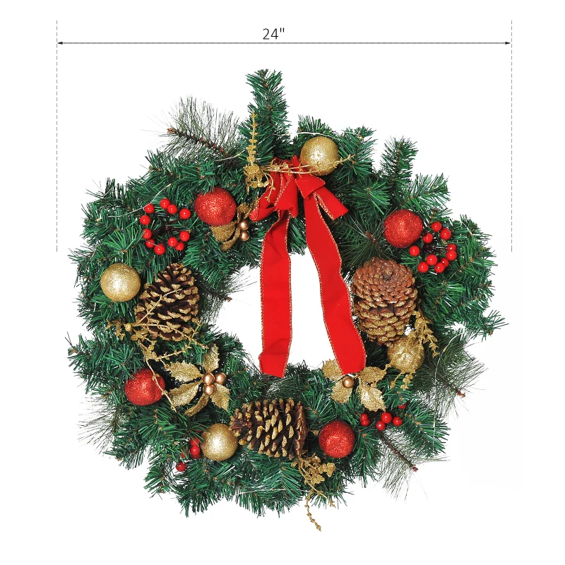 HomCom 2' White LED Artificial Christmas Holiday Door Wreath