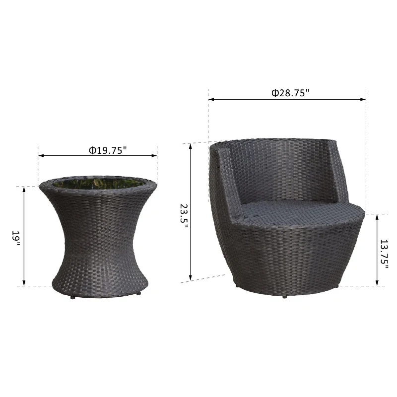 Outsunny Outdoor Patio Rattan Wicker Nesting Chair Conversation Set