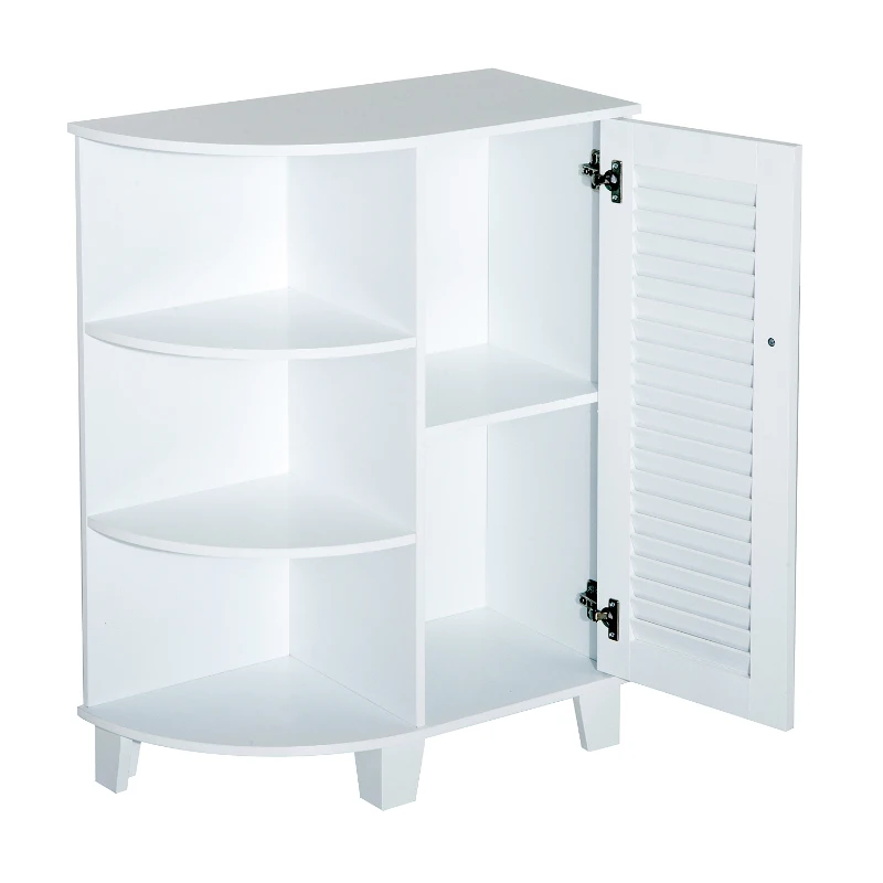 HomCom 32" Modern Country Bathroom Cabinet Cupboard with Rounded Shelves - White