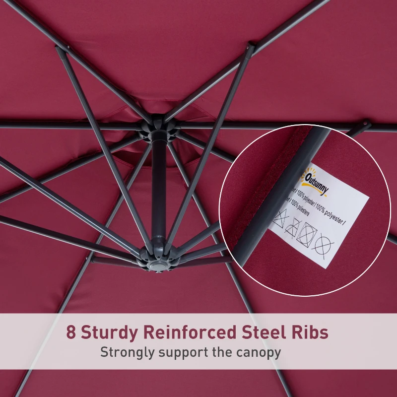 10' Cantilever Hanging Tilt Offset Patio Umbrella with UV & Water Safe Material & Cross Base (Weight Not Included), Red