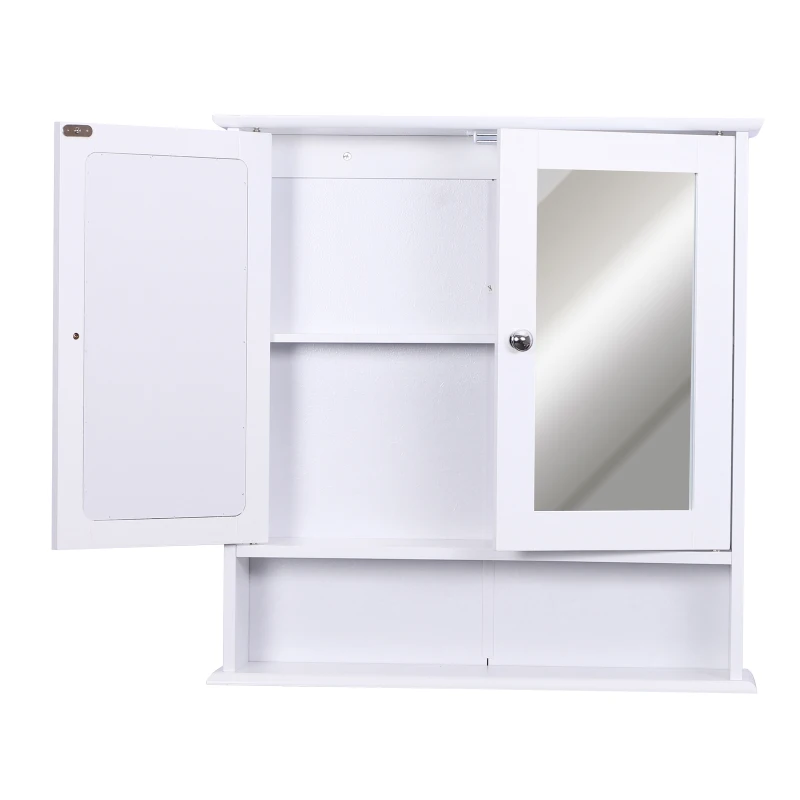 Kleankin Wall Mounted Bathroom Storage Cabinet with Mirror and Double Doors - White