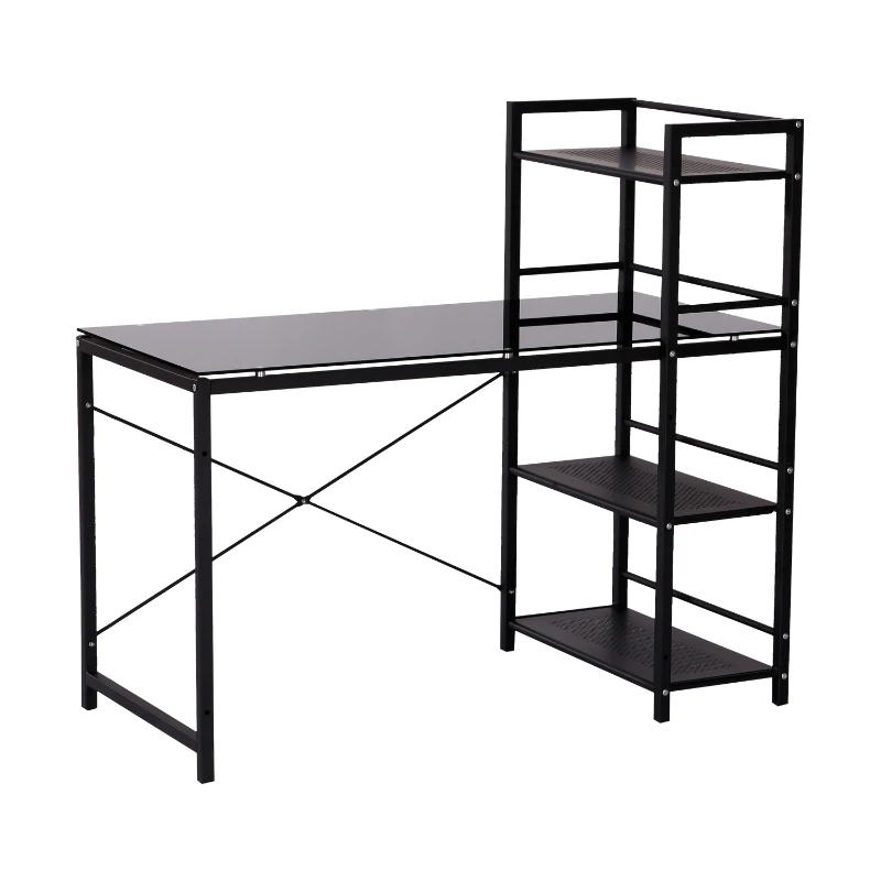 HomCom 50" Modern Office Desk With Storage Shelves Bookcase - Black