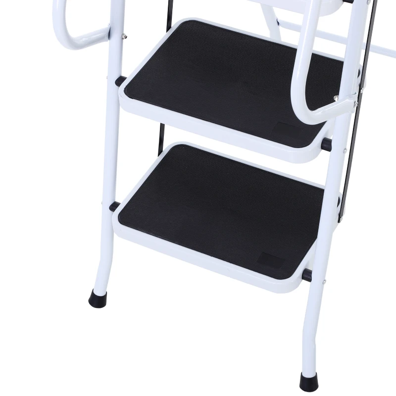 HOMCOM Folding 3 Step Stool Ladder with Safety Rails and Tool Bag Holder