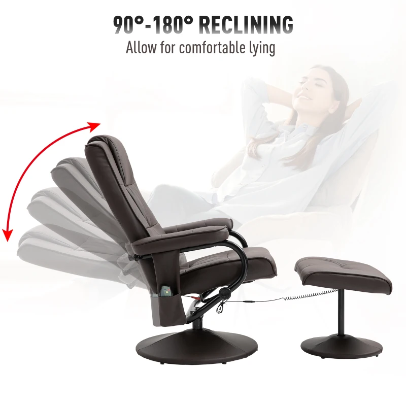 HOMCOM Electric Heated Massaging Sofa Upholstered PU Leather Recliner with Footrest - Brown