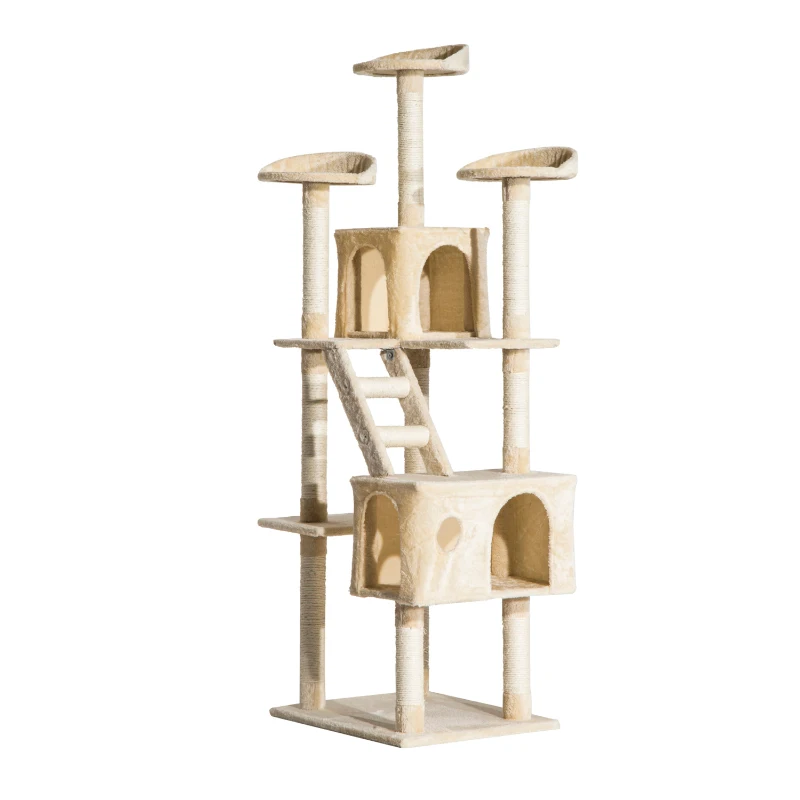 Pawhut 71” Multi-Level Scratching Post Cat Tree – Light Beige