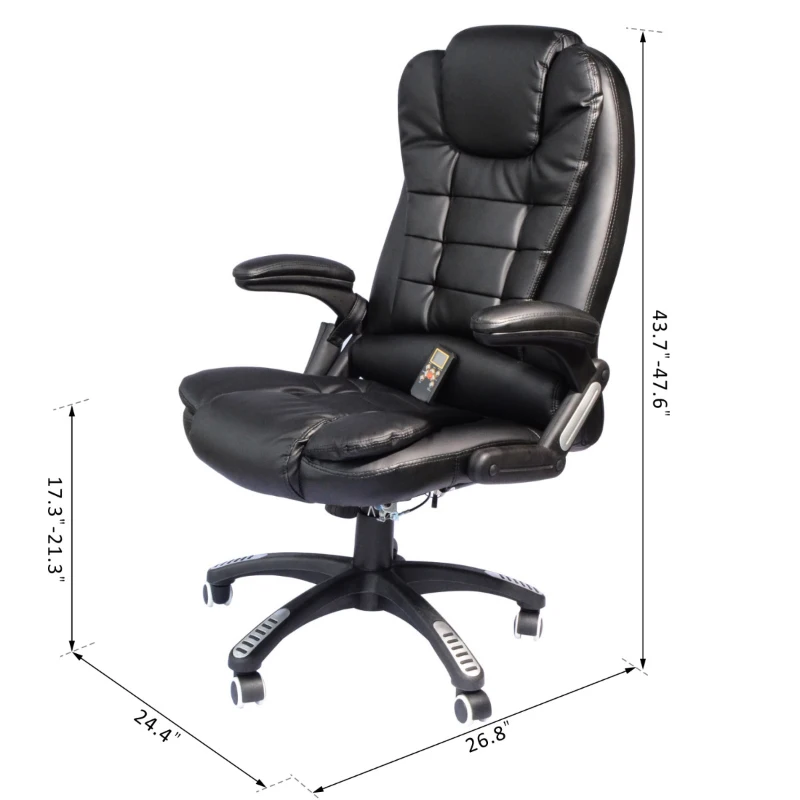 HomCom Gaming Swivel Chair PU Leather High-Back Executive Ergonomic Heated Vibrating Massage Office Chair - Black