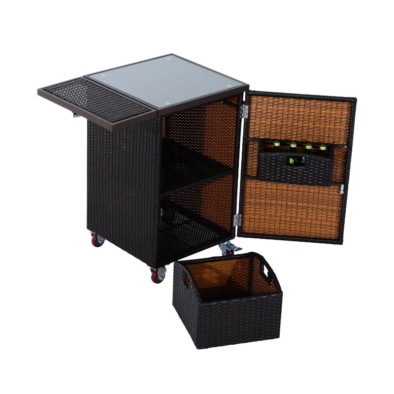 Outsunny 35” Rolling Rattan Wicker Kitchen Trolley Cart - Dark Brown