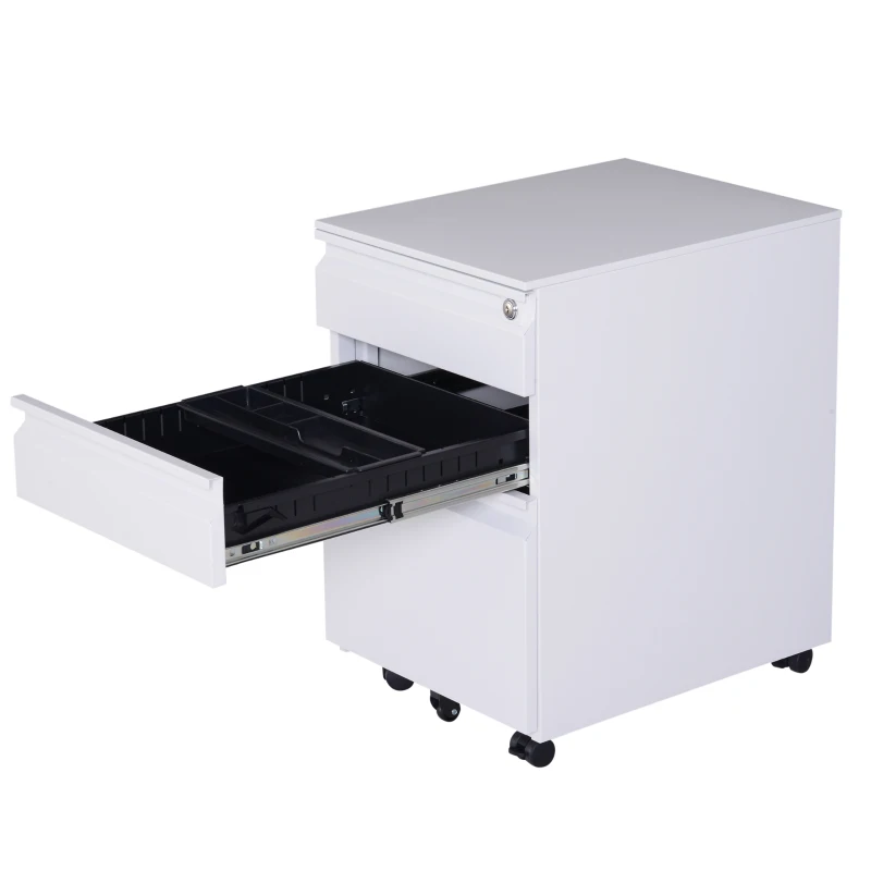 HomCom 24" Steel 3 Drawer Locking File Cabinet on Wheels - White