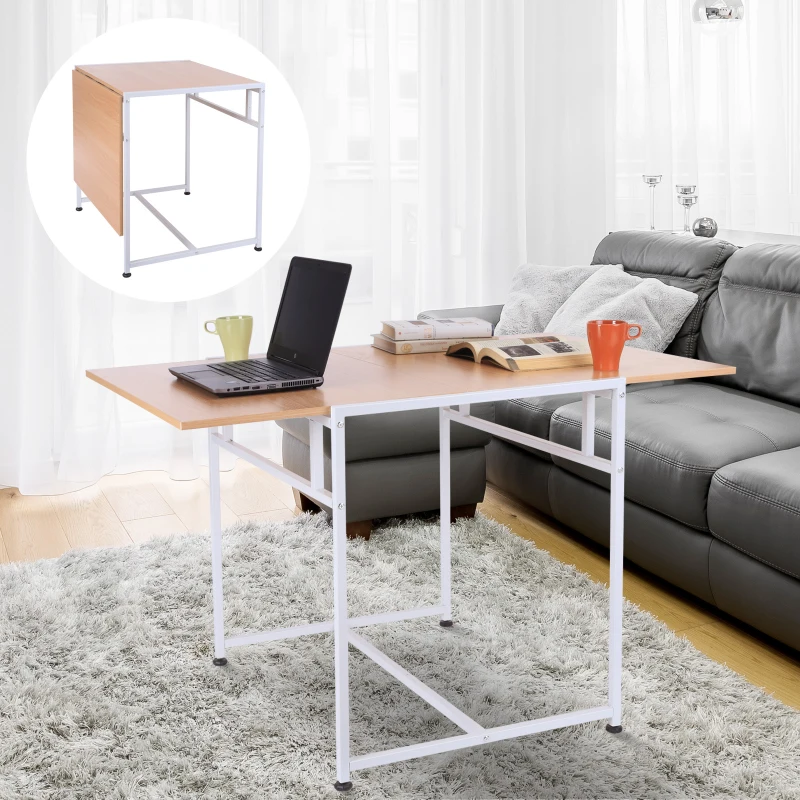 HomCom 47" Versatile Wood Top Drop Leaf Office Computer Desk Folding Side Table - White