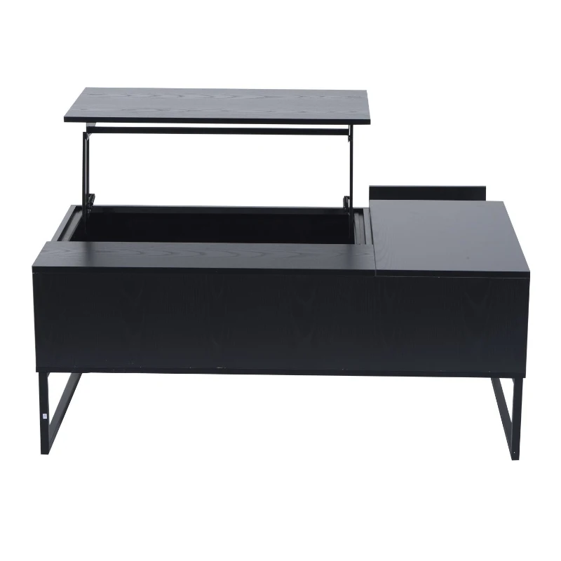 HomCom 43" Modern Storage Coffee Table with Lift-Top - Black Woodgrain