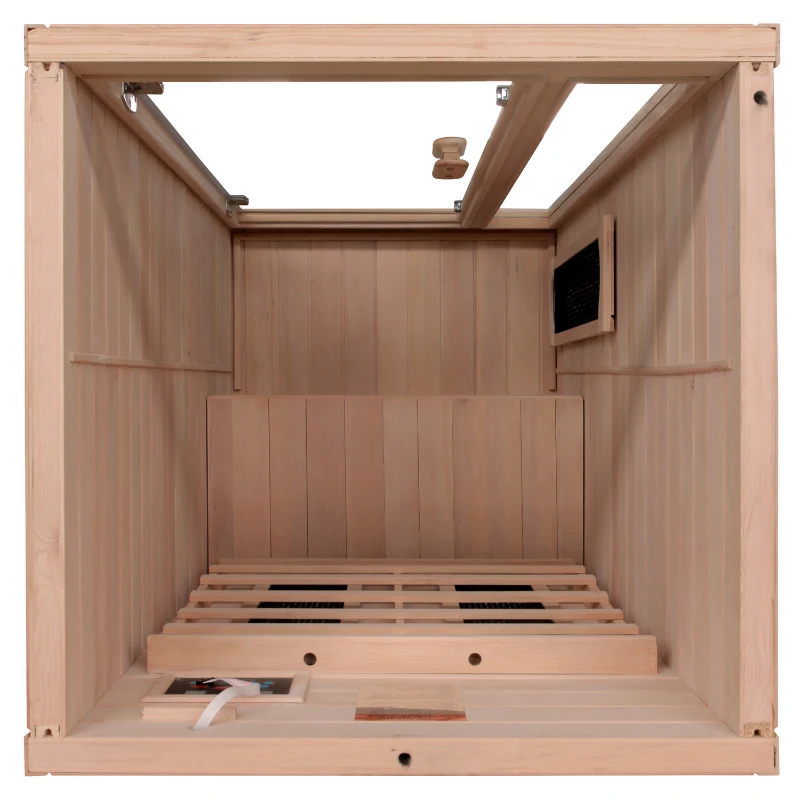 Soozier Wooden Indoor 2 Person Square Heat Room Infrared Sauna w/ Ceramic Heater