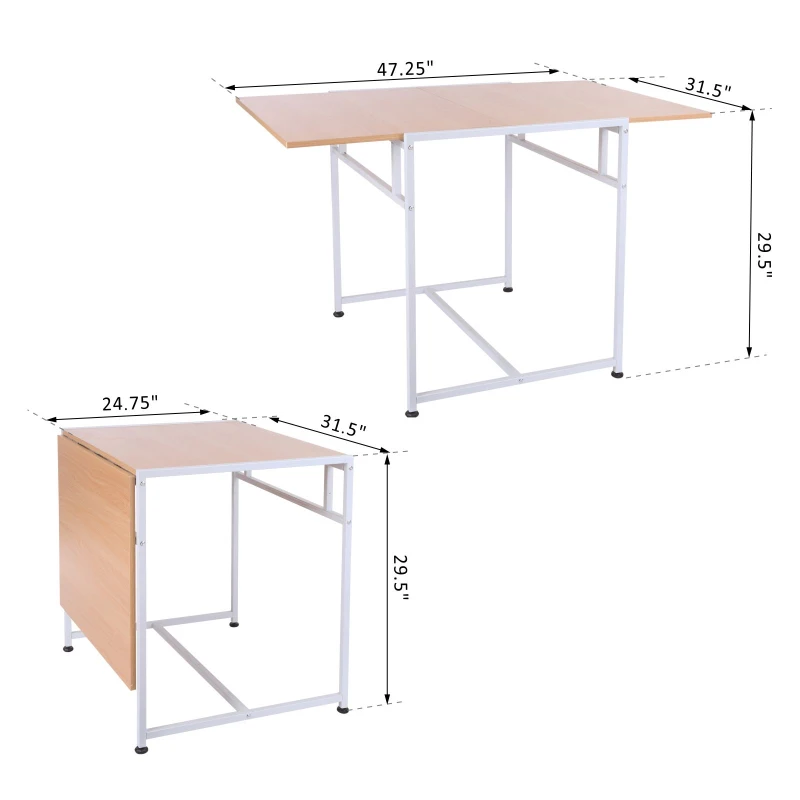 HomCom 47" Versatile Wood Top Drop Leaf Office Computer Desk Folding Side Table - White