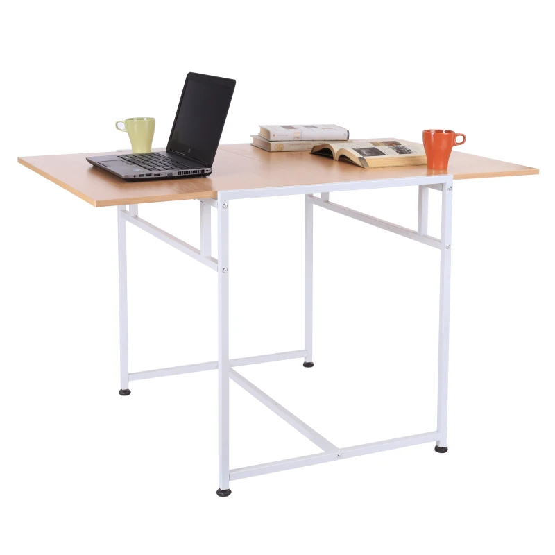 HomCom 47" Versatile Wood Top Drop Leaf Office Computer Desk Folding Side Table - White