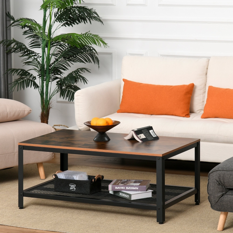Homcom 2 Tier Rectangular Coffee Table Retro Industrial Style Wood Side With Storage Organizer Living Room Aosom Canada Homcom 2 Tier Rectangular Coffee Table, Retro Coffee Tables With Storage