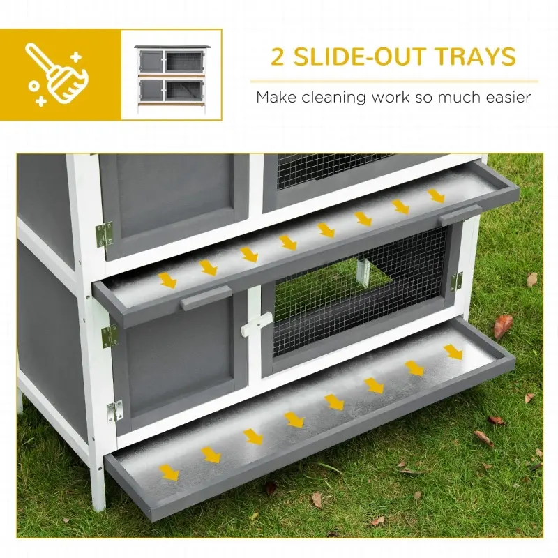 PawHut Wooden Bunny Rabbit Hutch, Small Animal Habitat with Ramp, Removable Tray & Weatherproof Roof, Indoor/Outdoor, Grey