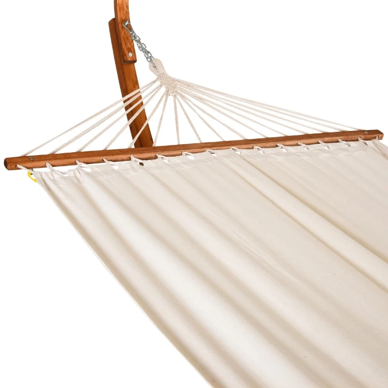 Outsunny 13' Wooden Arc Hammock with Canopy, Outdoor Hammock, Single Bed with Modern Curved Stand for Patio Backyard, Comfortable Polyester Fabic and Steel, White