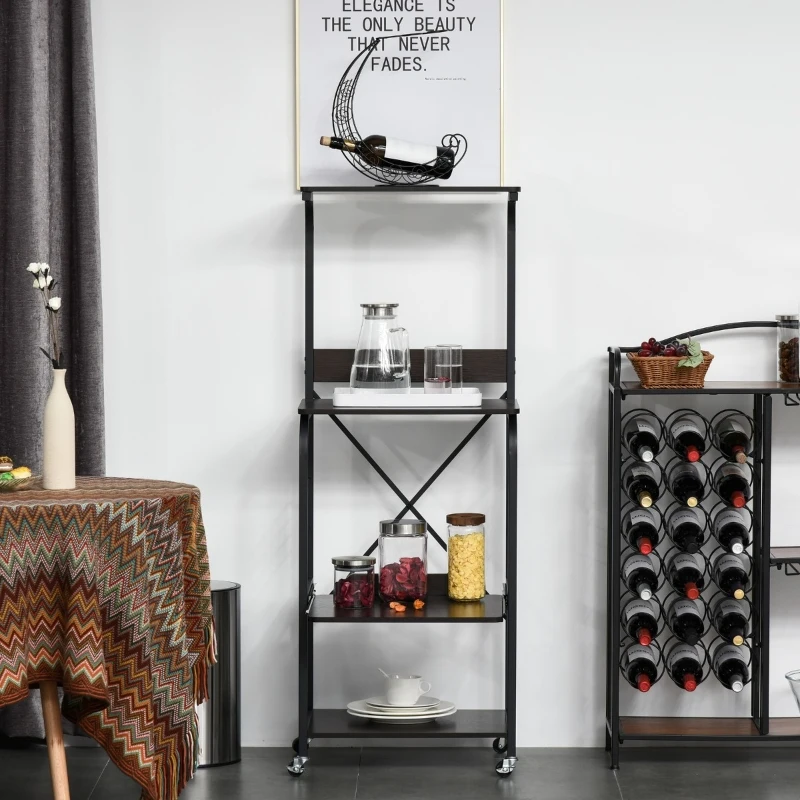HOMCOM Kitchen Cart Rolling Microwave Stand Utility Baker's Rack Cart 4-Tier Storage Shelf on Wheels with Side Wire Grids, Black