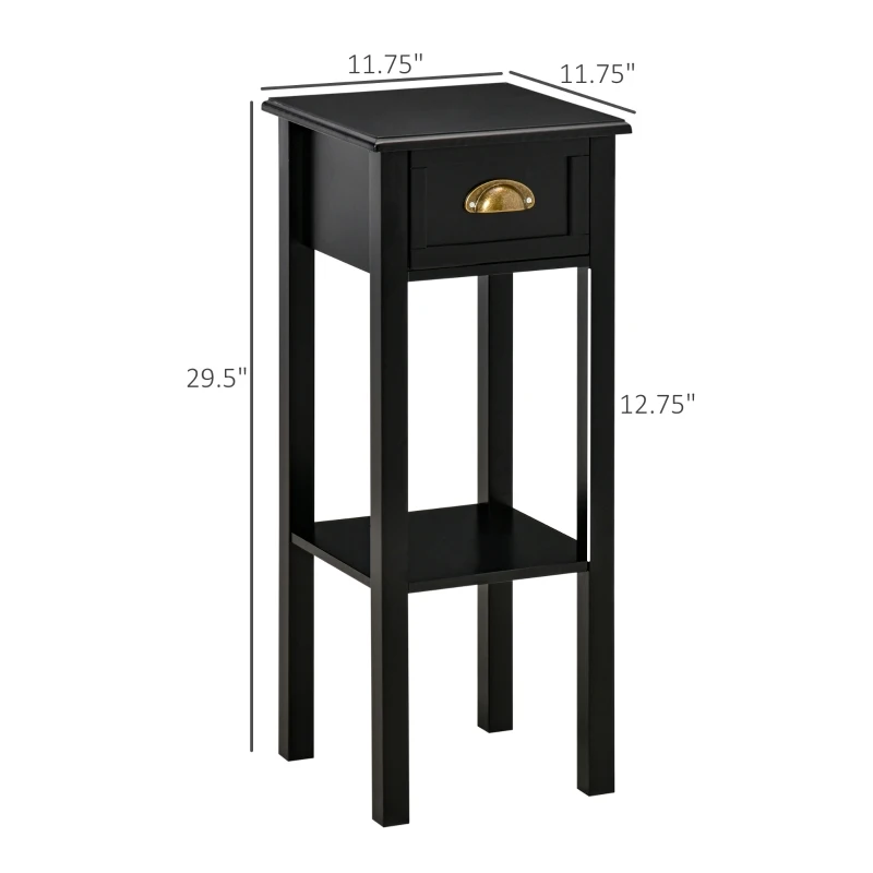 HOMCOM 2-Tier Side Table with Drawer Shelf, End Table for Living Room Hallway, Black