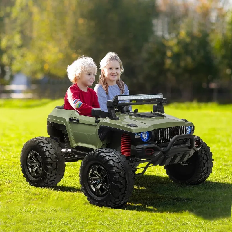 Aosom Kids Ride On Car Off Road Toy Truck SUV, 12V Electric Battery Powered with Remote Control, MP3 function, Adjustable Speed, and Four Wheel Spring Suspension, Green