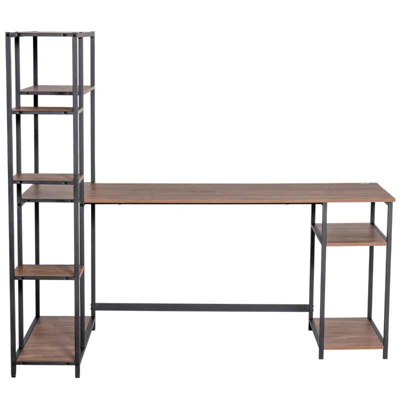 HOMCOM 67 Inch Home Office Computer Desk with Display Bookshelf, Industrial Writing Table with CPU Stand and Steel Frame, Black/Walnut