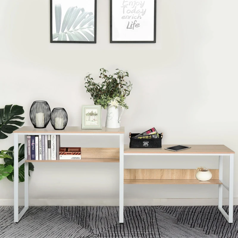 HOMCOM Industrial Style Standing Sitting Computer Desk with Steel Frame, Storage Shelf