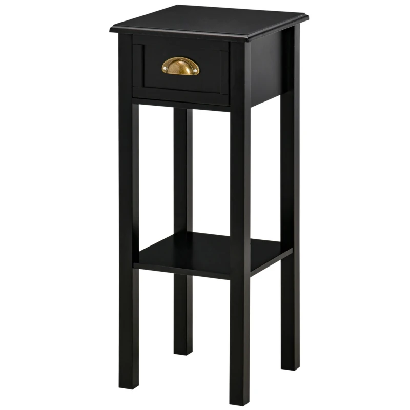 HOMCOM 2-Tier Side Table with Drawer Shelf, End Table for Living Room Hallway, Black