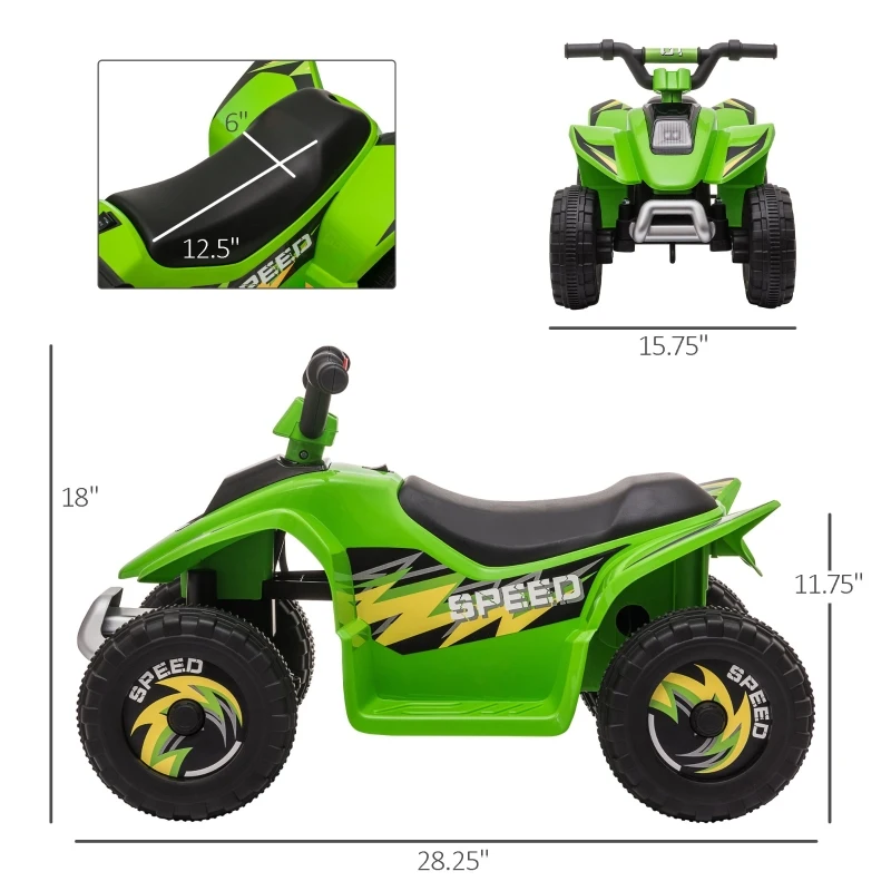 Aosom 6V Kids ATV Ride on 4-Wheeler Car, Electric Quad Toy Battery Powered Vehicle with Forward/ Reverse Switch for 18-36 Months Old Toddlers, Green