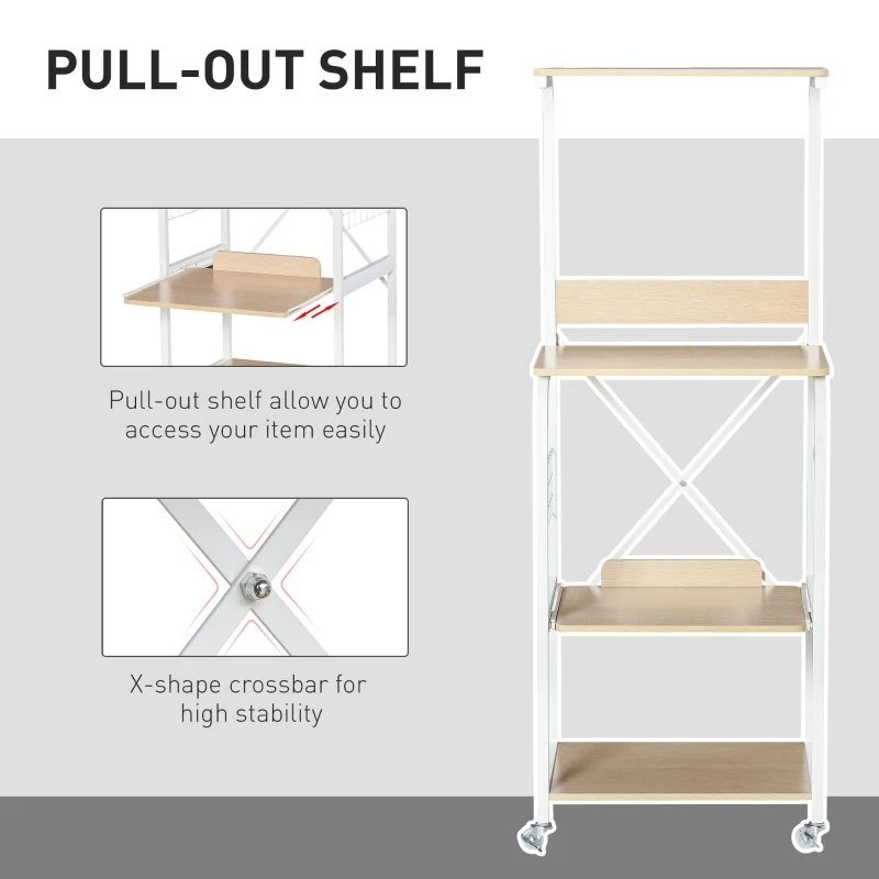 HOMCOM Rolling Dorm Kitchen Cart w/Shelving, 2 Lockable Wheels, and Side Wire Grids