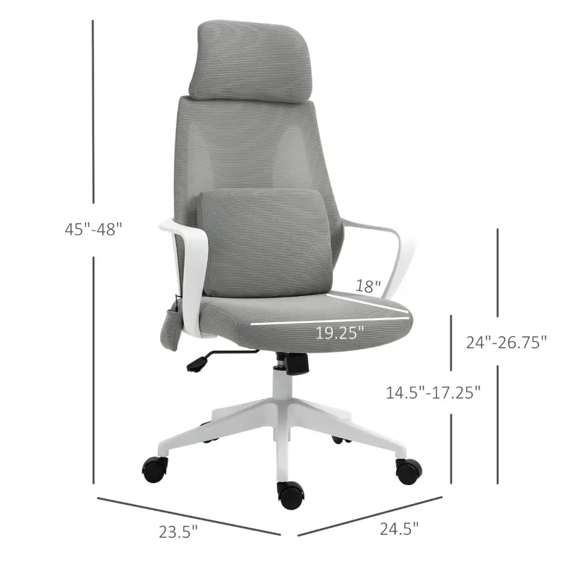 Vinsetto Ergonomic Home Office Mesh Desk Chairs, Computer Task Chair with Massage Lumbar Cushion, Adjustable Seat & Headrest,  Rocking Function, Grey