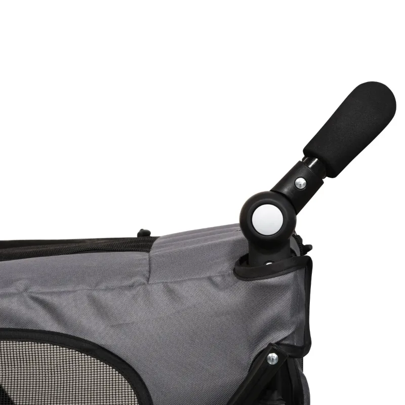 PawHut Pet Stroller Foldable Dog Cat Carriage with Adjustable Handlebar Rear Door EVA Wheel Brake Storage Bag Mesh Window Safety Leash Grey