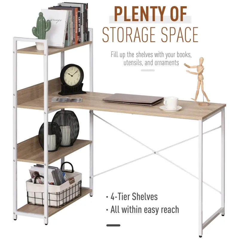 HOMCOM Retro Industrial Computer Workstation Office Desk with Storage Shelf, Multi-function for Home Office, Oak