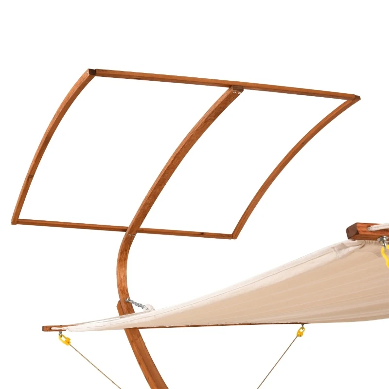 Outsunny 13' Wooden Arc Hammock with Canopy, Outdoor Hammock, Single Bed with Modern Curved Stand for Patio Backyard, Comfortable Polyester Fabic and Steel, White