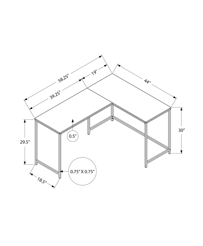 Monarch 58" L Corner Computer Desk - Black Top / Black Metal Frame